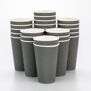 60 Pack 16 oz Disposable Coffee Cups No Lids, Gray Insulated Ripple Wall Paper Coffee Cups 16oz, Corrugated Beverage Paper Cups, To Go Cups for Hot Chocolate Tea Home Travel Office
