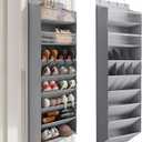 Mefirt 16-20 Pairs Over the Door Shoe Organizer, Clear Pockets Shoe Rack for Closet Door, Hanging Shoe Rack for Boots, Behind the Door Shoe Holder Fit All the Family's Sneakers, Boots, Heels, Grey