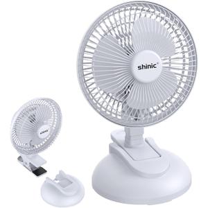 shinic 6'' Clip on Fan with Strong Clamp,Powerful Airflow,Adjustable Tilt,Quiet Cooling Desk Fan for RV Bedroom Home Office Car Stroller Garage Greenhouse and Workshops(1pcs, White)