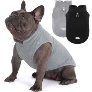 2Pack Fleece Dog Sweater Vest with Leash Ring Pullover Dog Clothes Sweaters for Small Dogs with Reflective Strip Puppy Clothes Sweater Soft Lightweight Jacket for Fall/Spring/Winter (XS (Back:10.24",Chest:14.96", 3.5-7 lbs), Black+Grey)