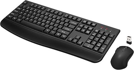 Wireless Keyboard and Mouse Combo, FullSized 2.4GHz Wireless Keyboard with Comfortable Palm Rest and Optical Wireless Mouse for Windows, Mac OS PC/Desktops/Computer/Laptops (Black)