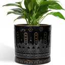 Eightpot 8 Inch Pots for Plants, Ceramic Plant Pot for Indoor Outdoor, Round Planter with Drainage Hole and Tray, Modern Flower Pot, Decorative Plant Pots, Room Decor, House Warming Gifts, Black