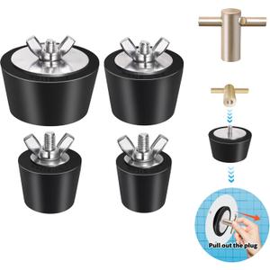 4 Pack Rubber Pool Winter Plugs with One T-Handle  1" 1.25" 1.5" 2" Pool Winterizing Plugs with Stainless Steel Screws Pool Return Jet Plug for Inground & Above Ground Pools