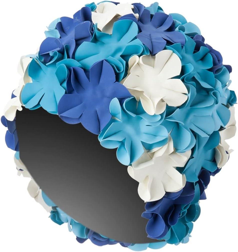 Sporti Flower Swim Cap - Swim Cap for Women- Stylish, Heavy-Duty Rubber, Hair Protection - Ideal for Water Enthusiasts (Blue Multi)
