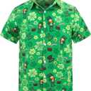 Yoimira Funny St Patrick's Day Shirt Kids,Irish Clover Printed Hawaiian Shirt for Boys 7-14 Years