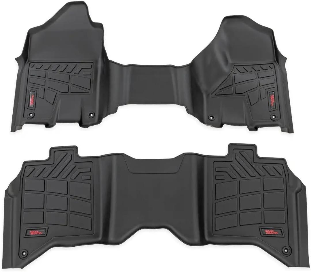 Rough Country Sure-Fit Floor Mats for Ram 2500/3500 (2019-2024) Crew Cab with Front Bench Seat - Waterproof, Non-Slip Flexible Floor Mat, Front & Rear Set