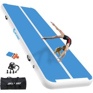 AKSPORT Gymnastics Air Mat Tumble Track Tumbling Mat Inflatable Floor Mats with Air Pump for Home Use/Tumble/Gym/Training/Cheerleading/Parkour/Beach/Park/Water (10ftx5ftx6inch, Double Blue)