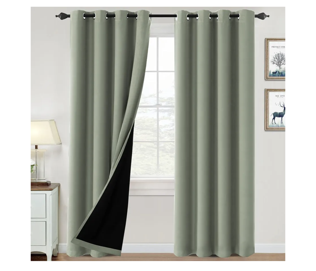 H.VERSAILTEX 100% Blackout Curtains for Bedroom Thermal Insulated Blackout Curtains 84 inch Length Heat and Full Light Blocking Curtains for Living Room with Black Liner 2 Panels Set, Light Sage