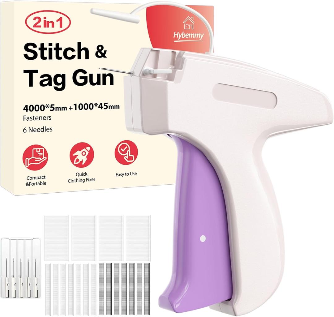 2-in-1 Stitch Gun for Colthes & Tagging Gun for ClothingStitchy Quick Clothes Fixer with 5000pcs Fasteners4000 5mm Black/White Sewing + 1000 45mm Tagging) & 6 NeedlesWhite)