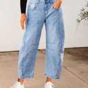 Utyful Barrel Jeans Women Cropped Baggy Trendy High Waisted Distressed Loose Stretch Denim Trouser Jeans with Pockets (Blue, XL)