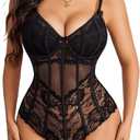 Avidlove Bodysuit for Women Sexy Lace Top One Piece Lingerie V Neck Mesh Tops Going Out Cami Naughty Push Up Body Suit  (Large)