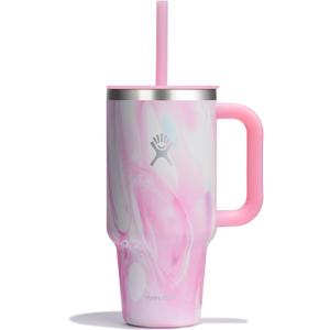 Hydro Flask Travel Tumbler with Handle, Lid and Straw - Insulated Stainless Steel in 32 Oz Jelly Pink