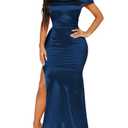TDiooCor Women's Off Shoulder Chest Wrap Dress Classics Sleeveless Formal Tight Cocktail Party Long Evening Dresses Blue M