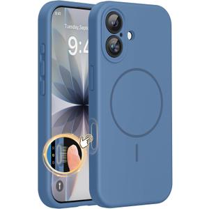 Miracase Magnetic for iPhone 17 Case, Compatible with MagSafe, Integrated Silicone Camera Control Cover, 3.0mm Thicken Shockproof Drop Protection Phone Case for 17,Glass Blue