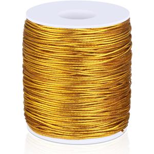 100 Yards Metallic Stretch Cord Elastic Cords Ribbon Colored Metallic Elastic String Rope Stretchy Tinsel Cord Rope for Christmas Ornament Hanging Craft Jewelry Making Gift Wrapping (Gold)