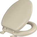 Bemis Padded Toilet Seat, Cushioned Soft Vinyl Over Wood Core Seat, Secure Hinges, Easy Clean, Made in USA, Elongated, Bone (Round)