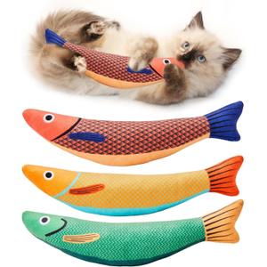 Potaroma Cat Toys Saury Fish, 3 Pack, Catnip Crinkle Sound, Soft and Durable, Interactive Kitten Kicker for Indoor Kitty Exercise 9.4 Inches for All Breeds