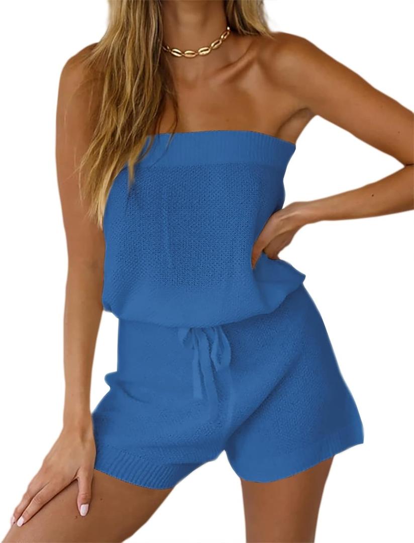 Chang Yun Womens Summer Jumpsuits Casual Loose Sleeveless Off Shoulder Elastic Waist Romper Loungewear Two Piece Outfits M