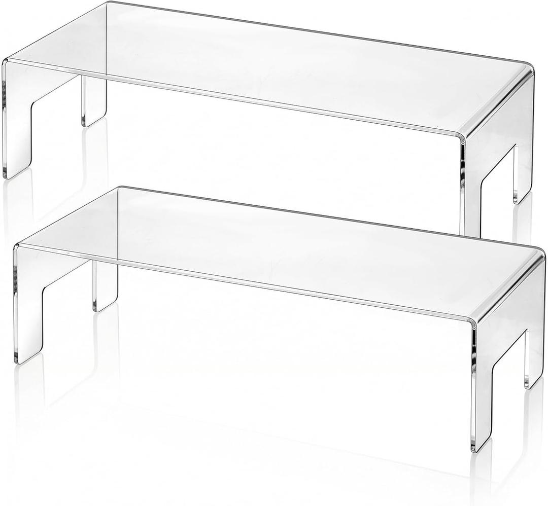 2 Pack Acrylic Display Risers, Large Clear Acrylic Riser, Shelf Riser Jewelry Stand Retail Desktop Display Stand Showcase Fixtures for Cupcake Figures Toys Cosmetics, 12"x5"x3.3"