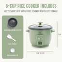 GreenLife Rice Cooker with Removable PFAS-Free Ceramic Nonstick Pot, 3-Cups Uncooked/6-Cups Cooked, Grains & Oatmeal Multicooker, Compact One-Switch Design, Auto Keep Warm, Easy Clean, Sage Green