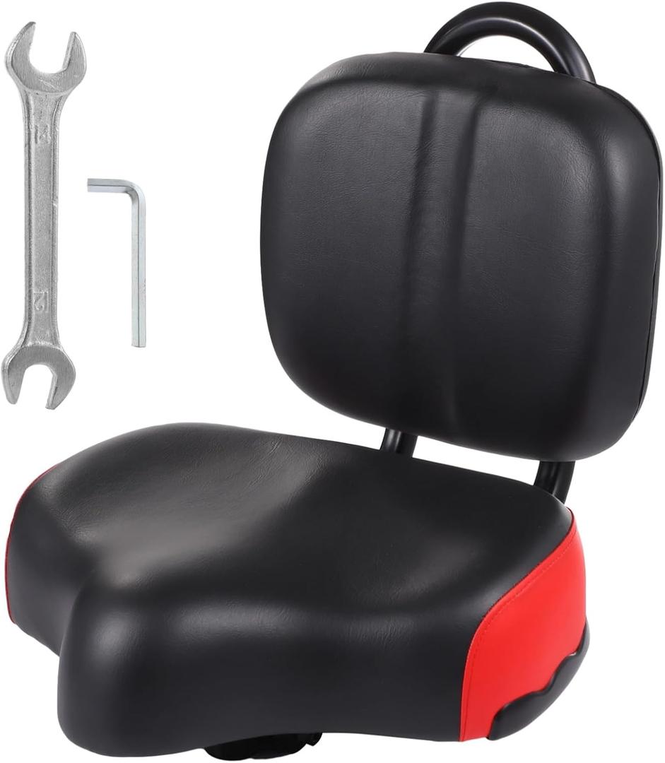 Bike Seat with Backrest,Extra Wide Bicycle Seat with Back Support,Extra-Large Bicycle Seat with Padded PU Cushion Saddle Fit for Tricycle Mountain E-Bike, Includes Installation Tools