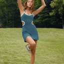 LAMISSCHE Womens Tennis Dress Built in Bra and Shorts Athletic Golf Mini Dress Backless Cut Out Onesie Romper (Blue, M)