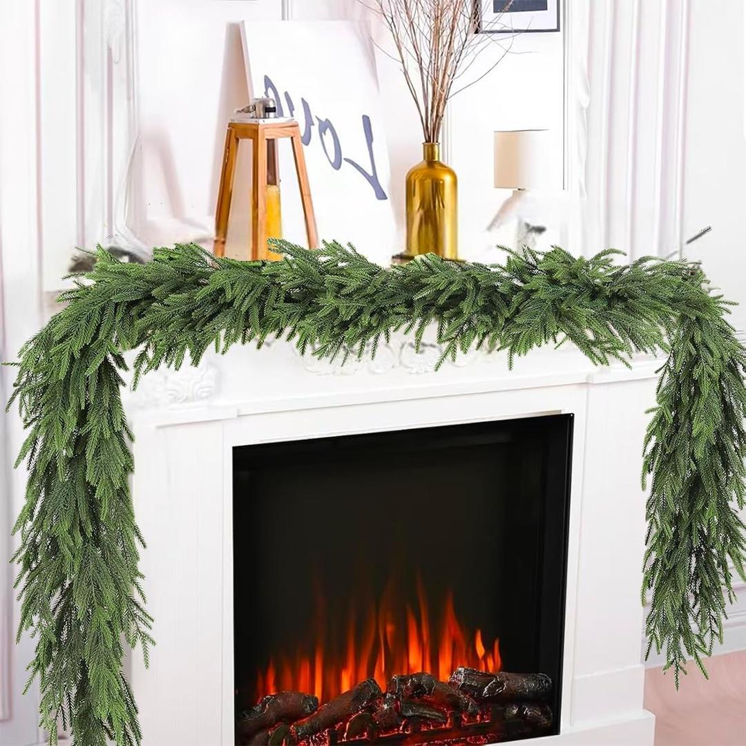 2PSC Christmas Norfolk Pine Garland, 6 FT Real Touch Garlands Ornament, Realistic Artificial Greenery Garlands for Mantle, Table, Fireplace, Indoor, Outdoor Winter Xmas Decoration, Holiday Decor