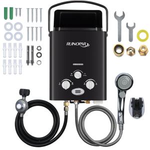 Portable Water Heater Propane Tankless - 6L 1.58GPM RV on demand Hot Gas Outdoor Digital Display Water Heater for Camping,Boat,Cabins(black) (Matte Black)