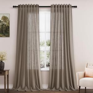 Nanspring Dark Taupe Linen Curtains for Living Room 2 Panels Set Extra Long Back Tab Light Filtering Semi Sheer Curtain Drapes for Bedroom Neutral Farmhouse Ceiling to Floor for Large Window 52x100