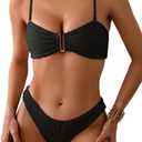 Fanuerg Women's Ribbed Bikini Sets U Wire Adjustable Spaghetti Straps Swimsuit Textured Ruched Two Piece Bathing Suit size L