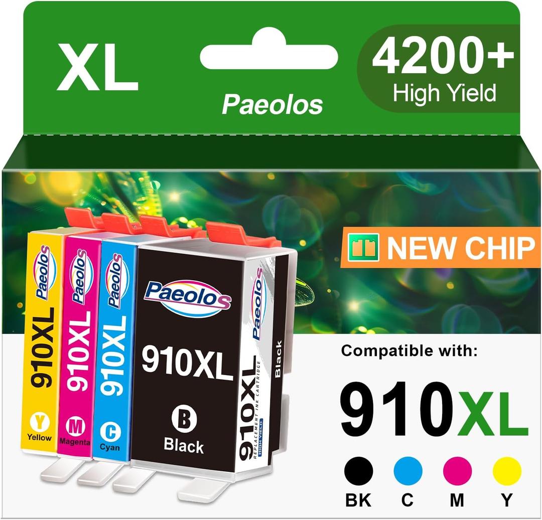 910XL Ink Cartridges for HP Printers Latest Chip Replacement for HP 910XL Ink Cartridges Combo Pack for HP 910 Ink Work for HP OfficeJet Pro 8020 8010 8035 8025 8028 8030 8015 8018 8022 Printer 910