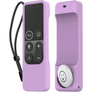 AhaStyle Protective Case for Apple TV Remote with AirTag Holder, Anti Slip Silicone Cover Compatible with 4K and HD [1st Generation] (Lavender)