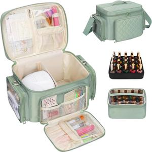 Nail Polish Organizer, Nail Polish Storage Holds 42+ Bottles & Nail Lamp, Portable Travel Nail Kit Storage Carrying Case Fits Nail Suppiles, Gift for Manicurist, Grils - Green (01-Nylon Green)