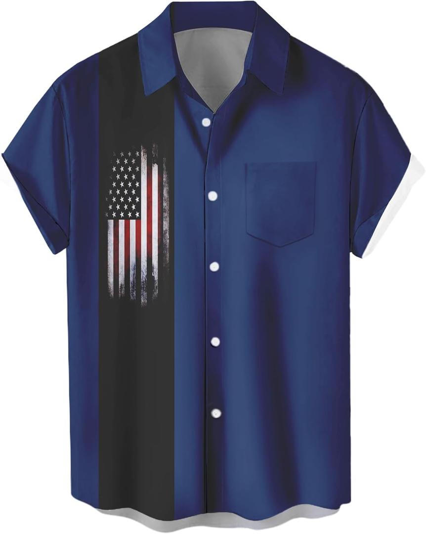 Lzzidou 4th of July Shirts for Men Patriotic American Flag Shirts USA Memorial Day Shirt (Small)
