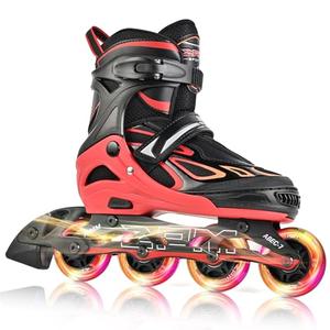 2PM SPORTS Vinal Inline Skates for Girls Boys with Adjustable Illuminating Wheels, Inline Roller Skates for Youth Women Men - Red Large