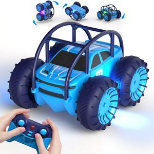 MaxTronic Amphibious Remote Control Car,Rechargeable RC Cars Toy 360 Flips Rotation Stunt Crawler 15KM/H 4WD All Terrain Outdoor Indoor Toy for Kids Boys Girls 3-12 (Blue)