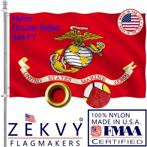 US Marine Corps USMC Flag 4x6 Outdoor Made in USA - Double Sided Heavy Duty Vivid Color US Military Army Flags Long Lasting with 2 Brass Grommets