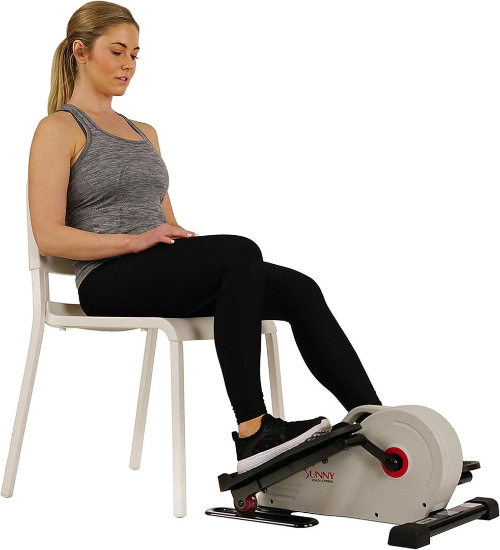 Sunny Health & Fitness Sitting Under Desk Pedal Exerciser, Portable Training Machine for Senior Exercise, Home Workout Elliptical & Bike, Optional Free SunnyFit App Connection, Motorized, or in Pink