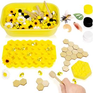 Hiawbon Bee Sensory Bin Fillers, Bee Hive Montessori Toys for Toddlers, Counting Sorting Toys for Kids, Pom Poms Sunflowers Honeycomb Fine Motor Toys for Early Learning