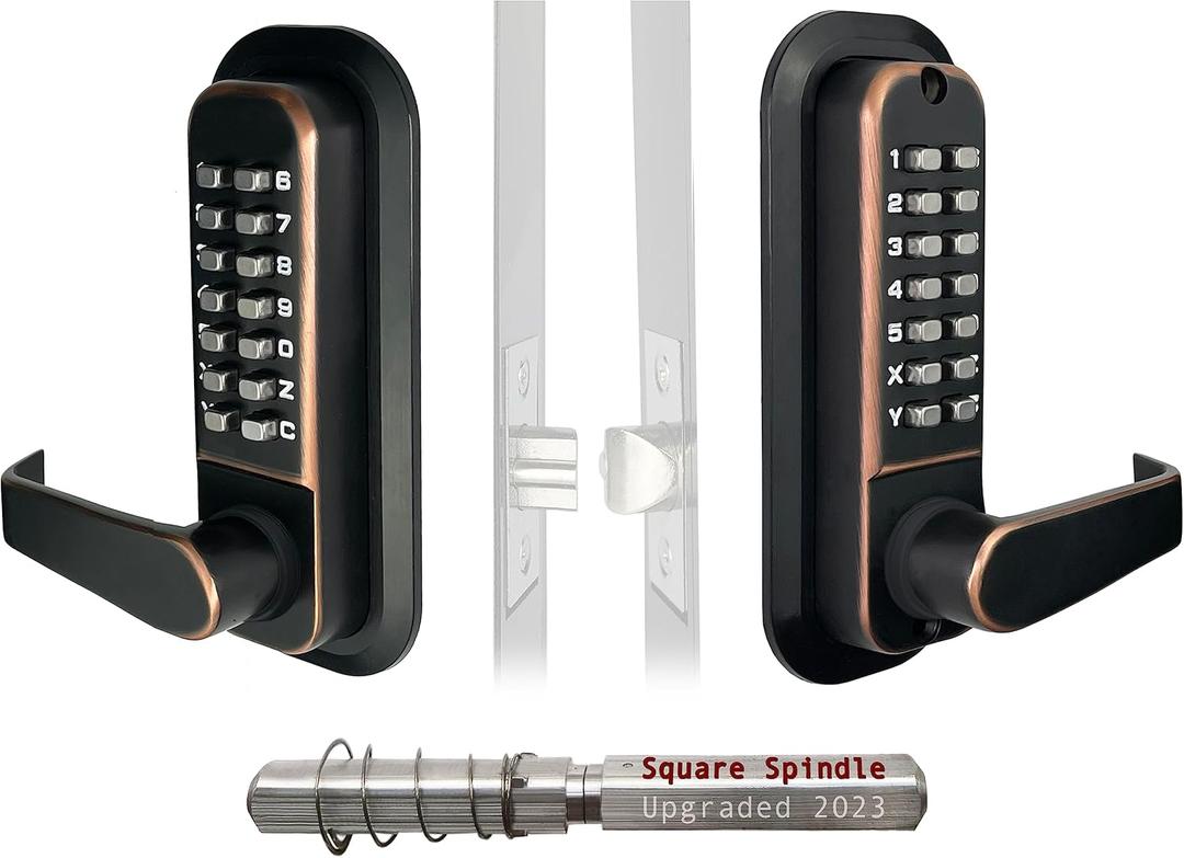 JOUNJIP Double-Sided Mechanical Keyless Combination Lever Handle Door Lock - [Square Spindle] Easier Install - (Oil-Rubbed Bronze) 2024 Upgrade Version