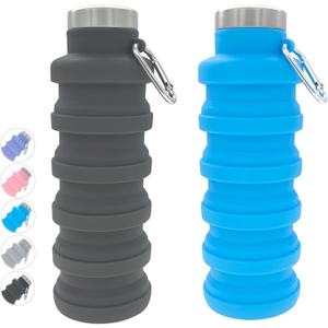 YCT Collapsible Water Bottle 17oz500mlTravel Portable Sport Water BottleReusable Silicone Foldable Water Bottles for Gym Camping Hiking (Black+Blue)