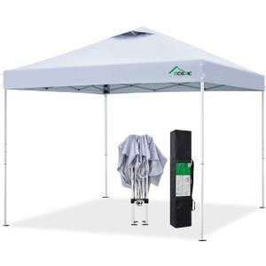 8x8 Pop Up Canopy Tent, 300D Silver-Coating Top, Pop Up Canopy Tent Instant Portable Shelter with Handbag, 8 Stakes and 4 Canopy Weights (White)