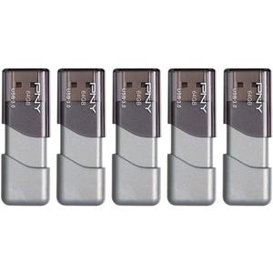 PNY 64GB Turbo Attach 3 USB 3.0 Flash Drive, Silver (Pack of 5)