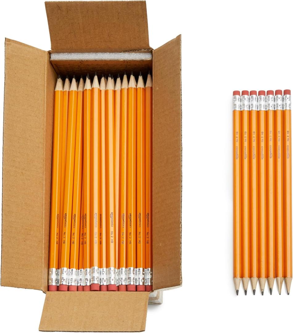 Amazon Basics Wood-Cased #2 Pencils for Writing, Drawing and Sketching, Pre-sharpened, HB Soft Lead with Erasers, Teacher Supplies, 150 Count, Yellow