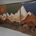 IARTTOP Large Mountain Framed Canvas Wall Art 16x24 Inch Set of 3 Abstract Mountain Woodcut Wall Decor for Living Room Bedroom Office