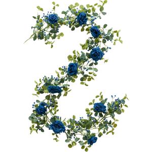 Anna's Whimsy 5.91FT Artificial Eucalyptus Greenery with Flowers, Fake Rose Gypsophila for Wedding Spring Home Party Decor (Blue, 1)