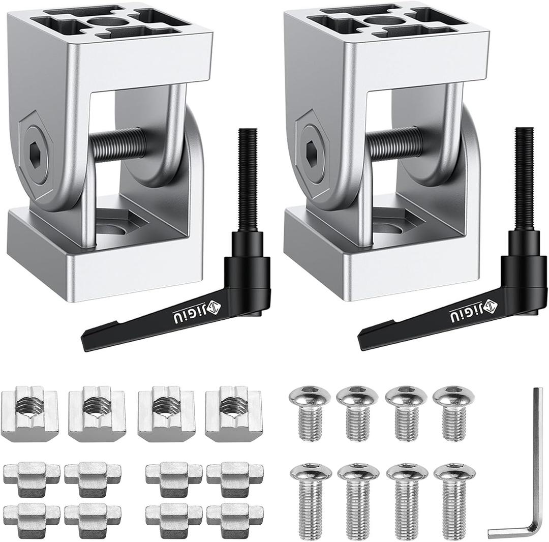 JiGiU 2 Pcs Die-Cast Zinc Alloy Pivot Joint for 3030 Series Joint Aluminum Profile Extrusion, 180 Adjustable Corner Connector Brackets Angle Mounting Brackets with Lever and Mounting Accessories (30x30 (2er Set), Sliver)
