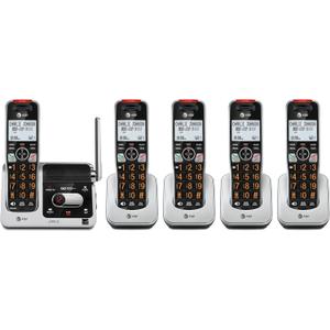 AT&T BL102-5 DECT 6.0 5-Handset Cordless Phone for Home with Answering Machine, Call Blocking, Caller ID Announcer, Audio Assist, Intercom, and Unsurpassed Range, Silver/Black