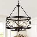 4-Light Farmhouse Chandeliers for Dining Room Light Fixture, Modern Black Farmhouse Chandelier Kitchen Island Lighting, Rustic Chandelier Drum Light Fixture for Bedroom Living Room Foyer Entryway
