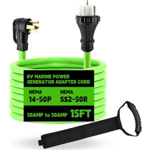 NEMA 14-50P to SS2-50R 15FT Generator Extension Cord 125/250V 50 Amp 14-50P Male Connector to SS2-50R Twist Lock Female RV Connector for RV EV Camper Generator